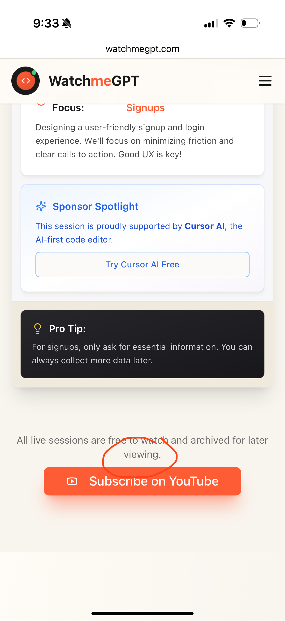 Live session section footer text call-out