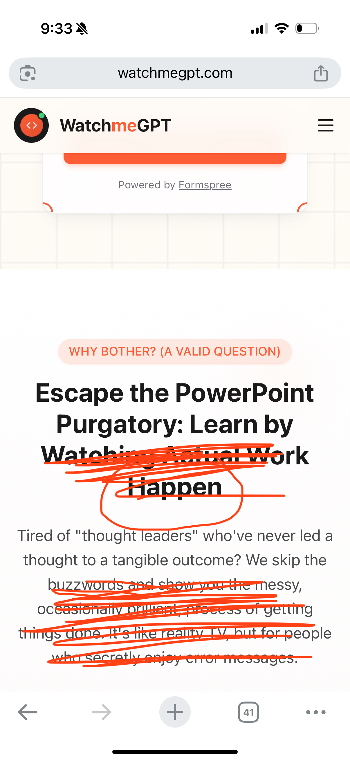 Value proposition section headline and copy refinement call-outs